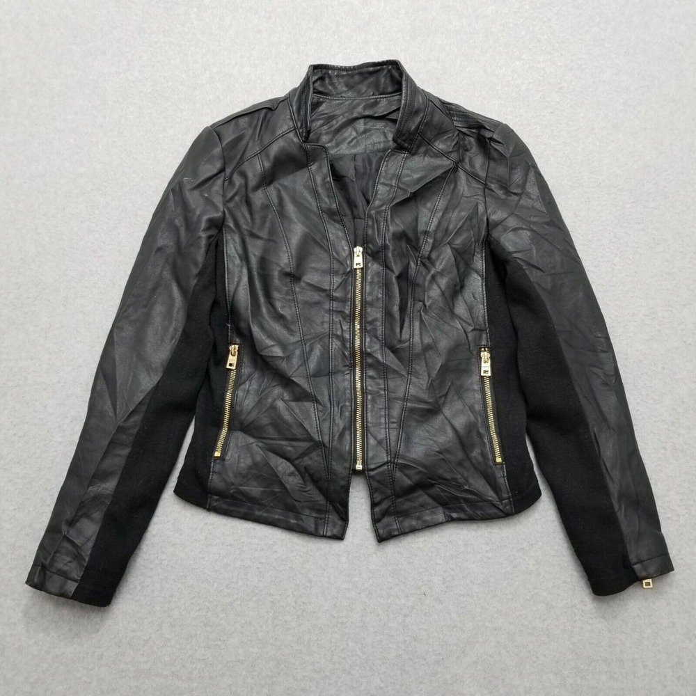 Marc New York Jacket Womens Medium Black Pockets Zip Faux Leather Polyurethane